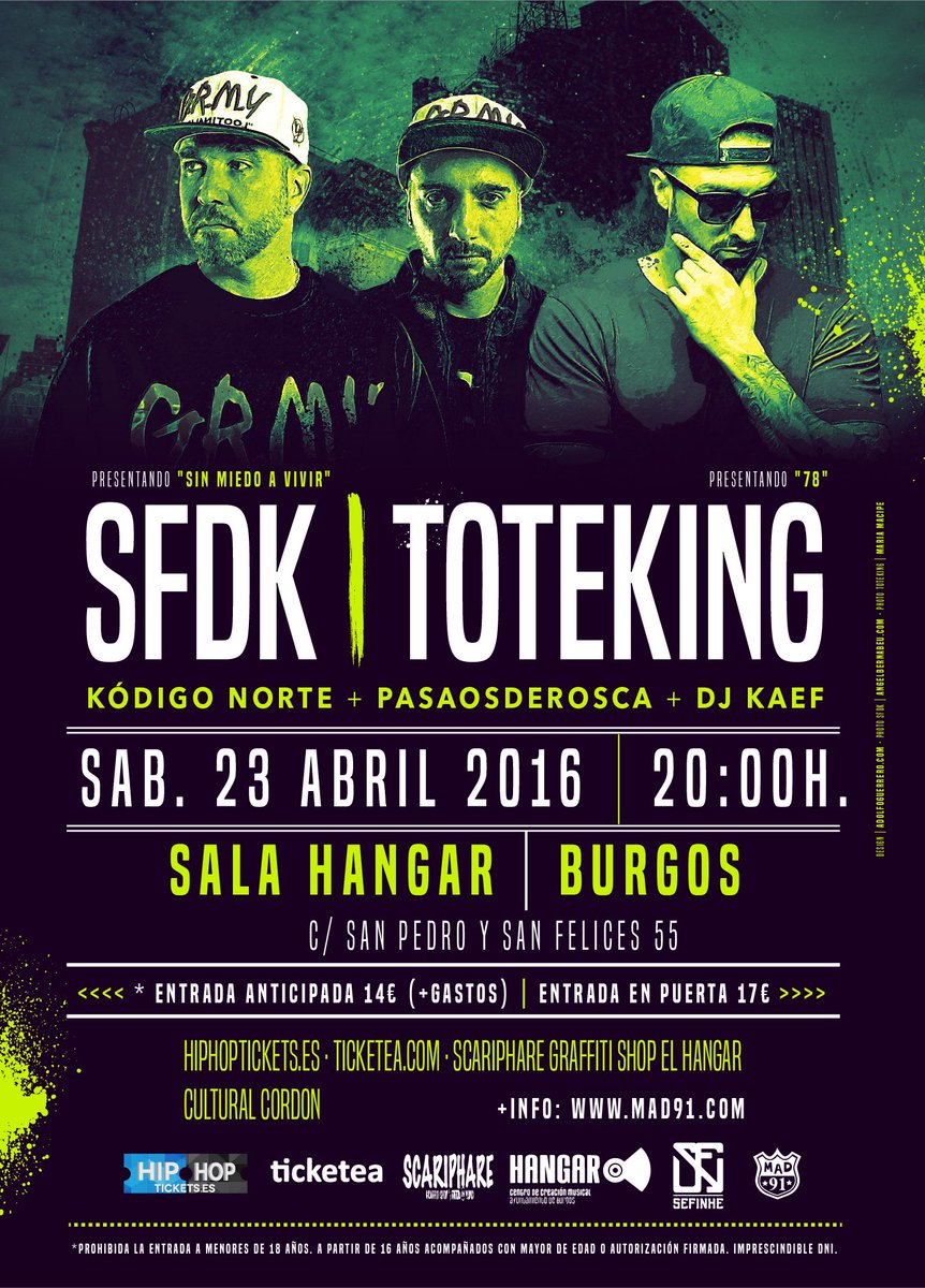 SFDK | TOTE KING
¡unidos en el mismo escenario!
Vier.22 de abril en #SantiagoDC
Sáb.23 de abril en #Burgos

#BOOM!!