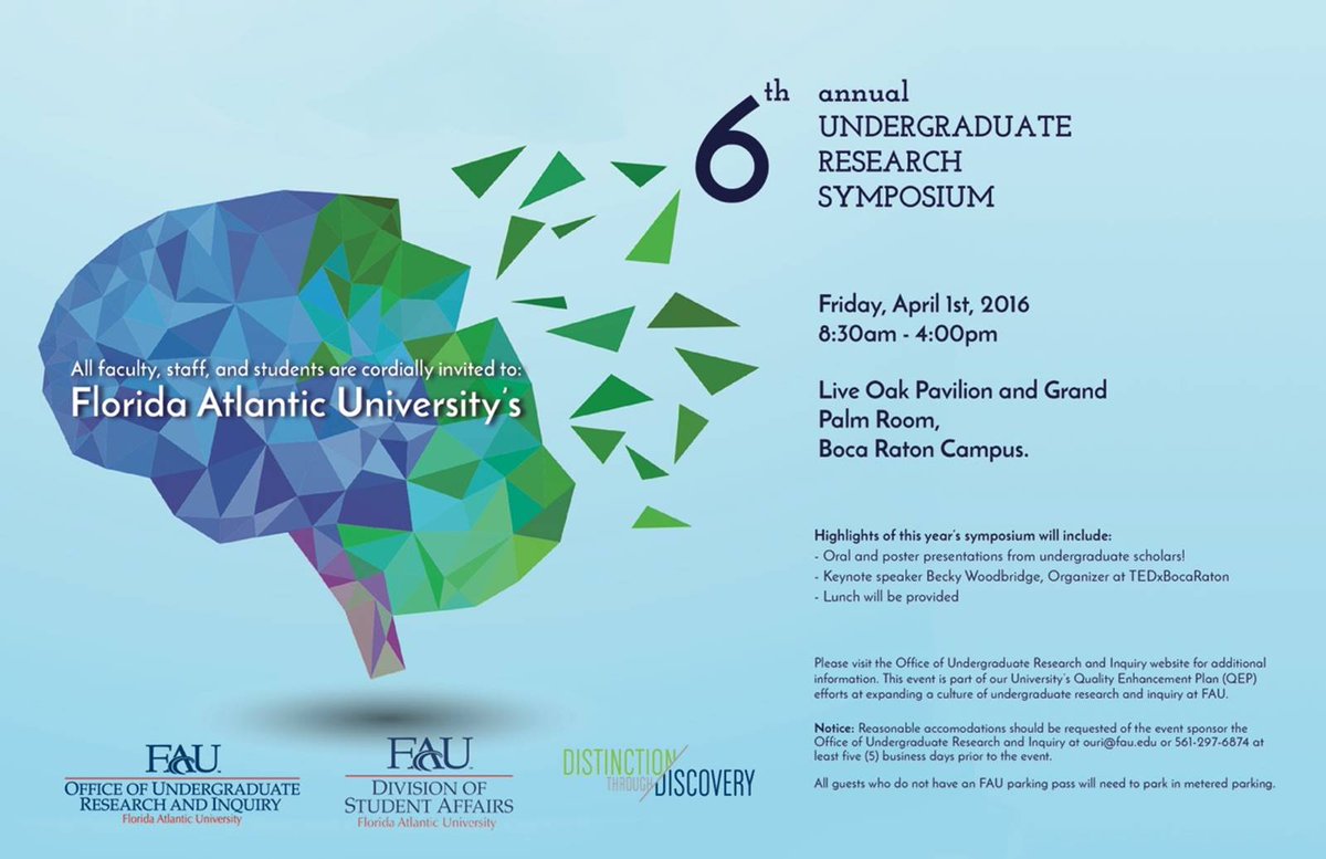 Check out the 6th Annual Undergraduate #Research Symposium today! Over 140 presentations! #FAU #OURI