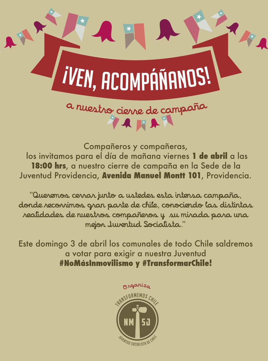 nmsjoven's tweet photo. Buenos días! Queremos invitarlos a nuestro cierre de campaña! desde las 18:00 hrs en Juventud Providencia! https://t.co/Ik74m6PW2L