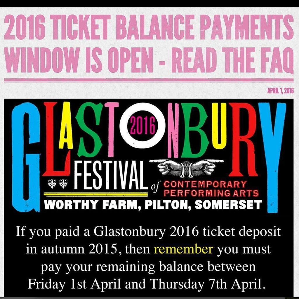 ***Don't forget*** to pay you #glastonbury #ticket balance you would not want to miss this… ift.tt/1MZF1n6
