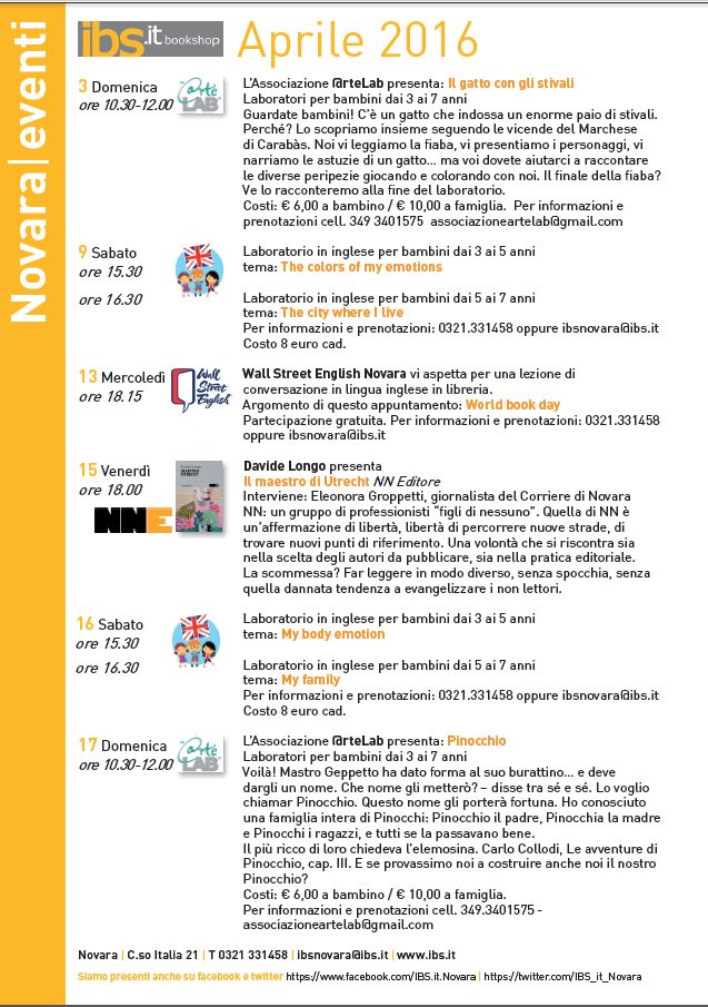 IBS_it_Novara's tweet photo. Ecco il nuovo calendario di Aprile!tanti laboratori per bimbi e grandi autori per adulti @nneditore @salanieditore https://t.co/LYFK5FUzqi