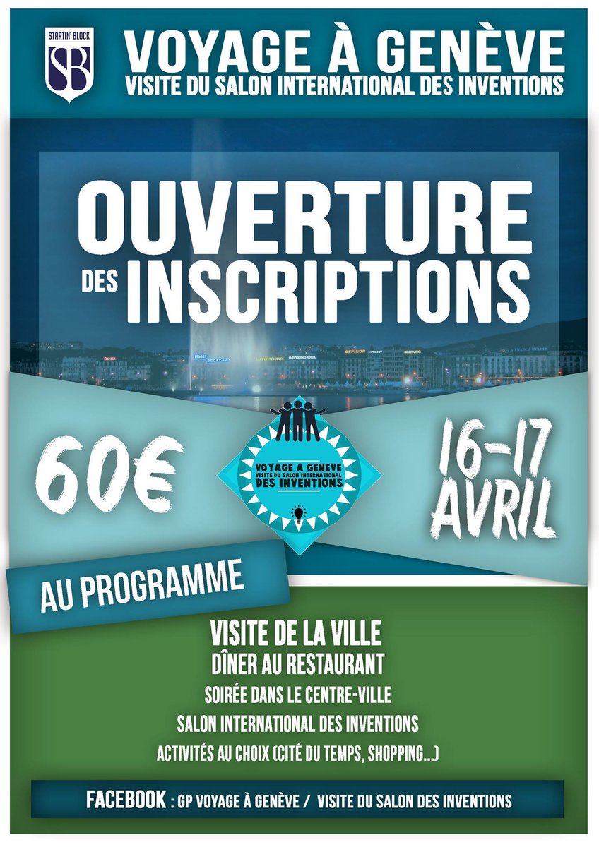STARTIN_BLOCK's tweet photo. /!\ INSCRIPTIONS VOYAGE AU SALON DES INVENTIONS DE GENÈVE /!\
https://t.co/1lU5Mok9Dk https://t.co/UjAkI32PAz