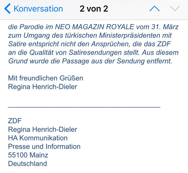 jreichelt's tweet photo. Jetzt offiziell: @ZDF löscht @janboehm Satire über Erdogan, weil es Qualitätsansprüchen des Senders nicht genügt. https://t.co/SrpGJpdkn2