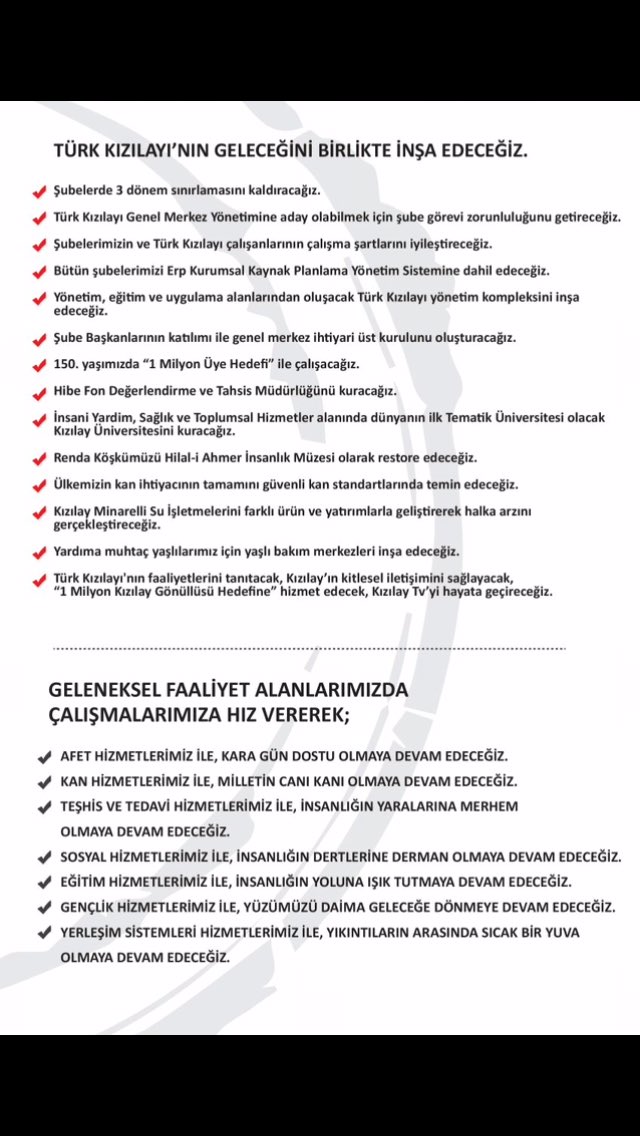 Deneyimimizle ve vizyonumuzla köklü geçmişi olan Türk Kızılayı'na sağlam bir gelecek inşa edeceğiz.