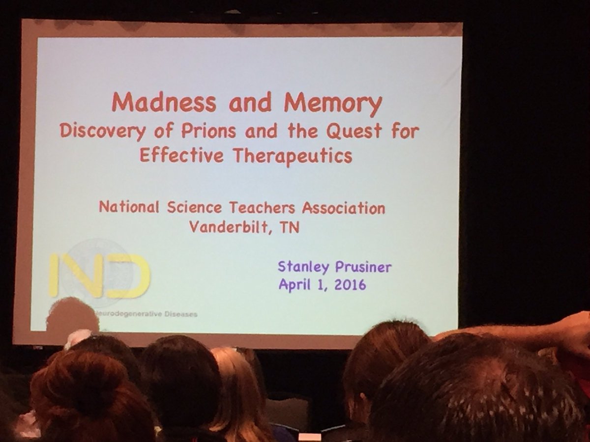 Lsmithscience's tweet photo. Wow Dr Stanley Prusiner Nobel Prize winner for discovery of prions. #sciencechangeslives #NSTA16 https://t.co/zh4RSNh83n