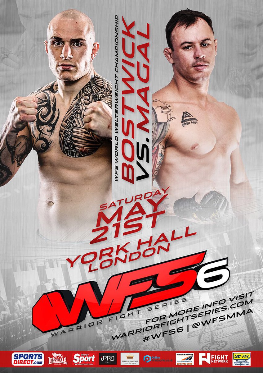 WFSMMA's tweet photo. Our main event for #WFS6 is confirmed as @jakebostwick vs Junior Magal - fighting for the Welterweight belt! https://t.co/3STQwCQXse