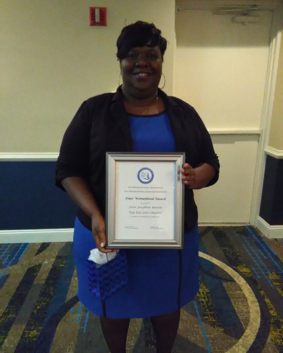 TauEtaZeta's tweet photo. Congratulations to our Josephine Barton for being recognized by the State for the #FinerWomanhoodAward #MDSLC2016 https://t.co/OiYYfYQ31m