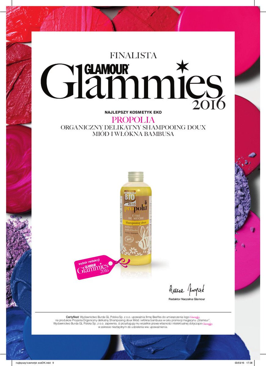 BeeYesPL's tweet photo. Redakcja @GlamourPoland doceniła nasz #szampon #Propolia
#BeeYes #glammies2016 https://t.co/gUX4Tuql8D