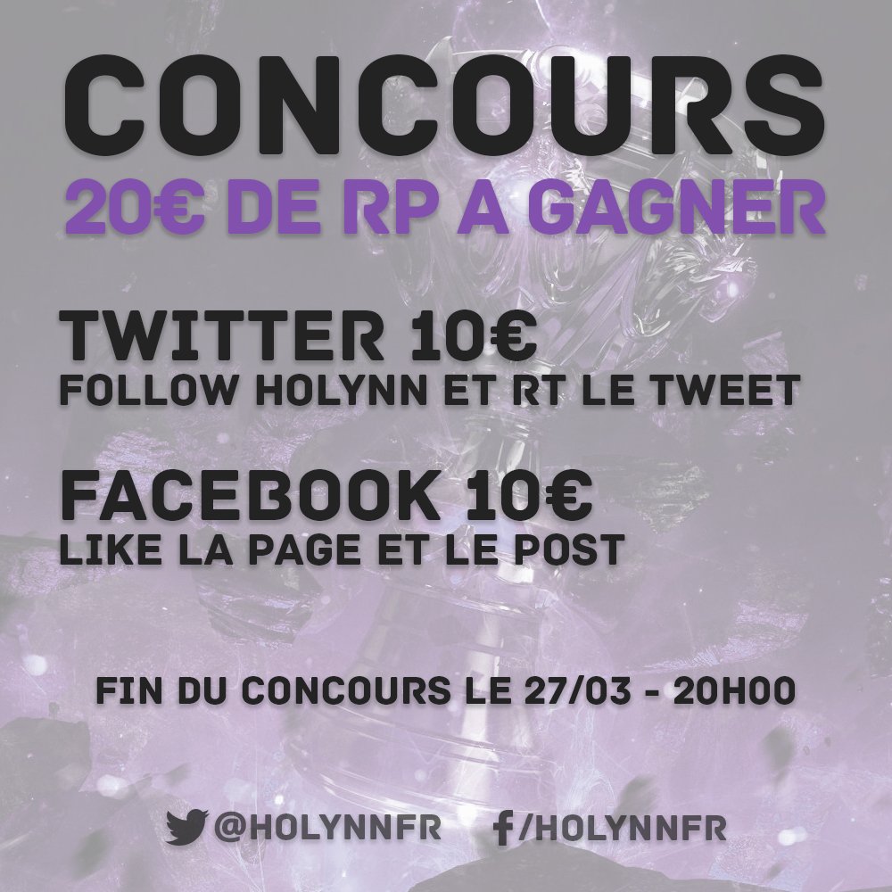 CONCOURS : 20€ de RP à gagner! Participer : RT+Follow <a href="/HolynnFR/">Holynn.fr | LoL</a> 
Doublez vos chances sur FB bit.ly/21BQzUt