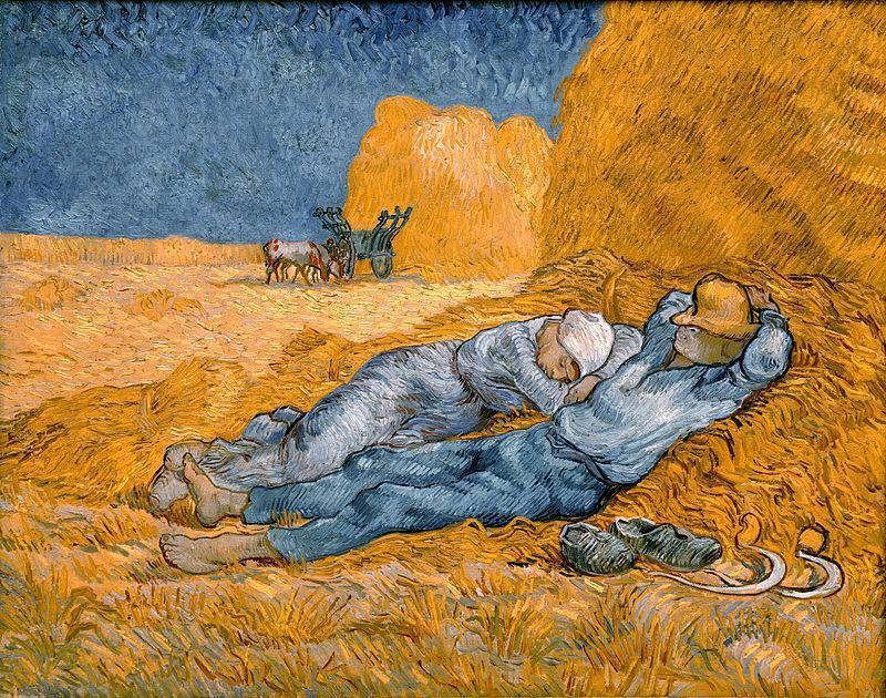 willemish's tweet photo. Van Gogh translated Millet's "Rest by the Haystack" from a b/w print into brilliant color its theme is marital love. https://t.co/C0W1AktonQ