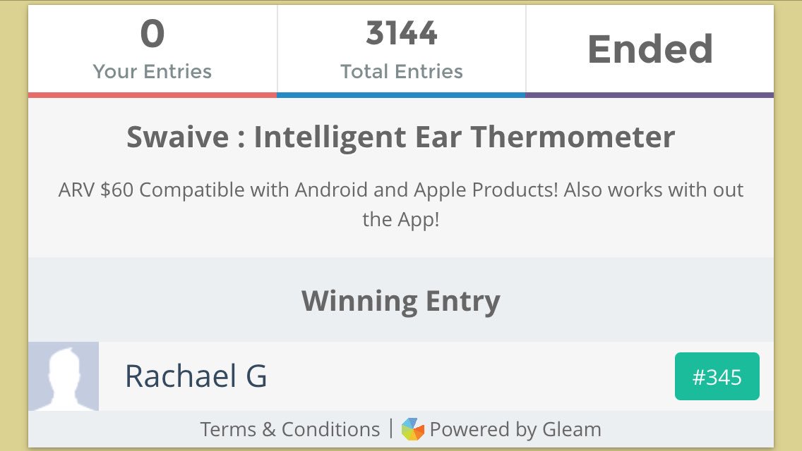 SwaiveCorp's tweet photo. Congratulations to Rachael G on winning a #SwaiveThermometer from the @OmgGoodies #giveaway! Hope you enjoy! https://t.co/9ZgbyA5Rgy