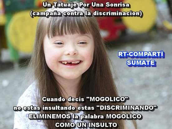 JuampaFundacion's tweet photo. Eliminemos la palabra MOGOLICO como un insulto.. Sumate RT https://t.co/dugMDwWiDF