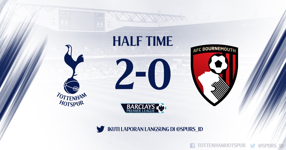 Spurs_ID's tweet photo. HT: Spurs #COYS 2-0 @afcbournemouth 

Maksimalkan poin! Come on you Spurs! 🔥

#AyoTOTBOU #BPL https://t.co/lh3PkeBEVn