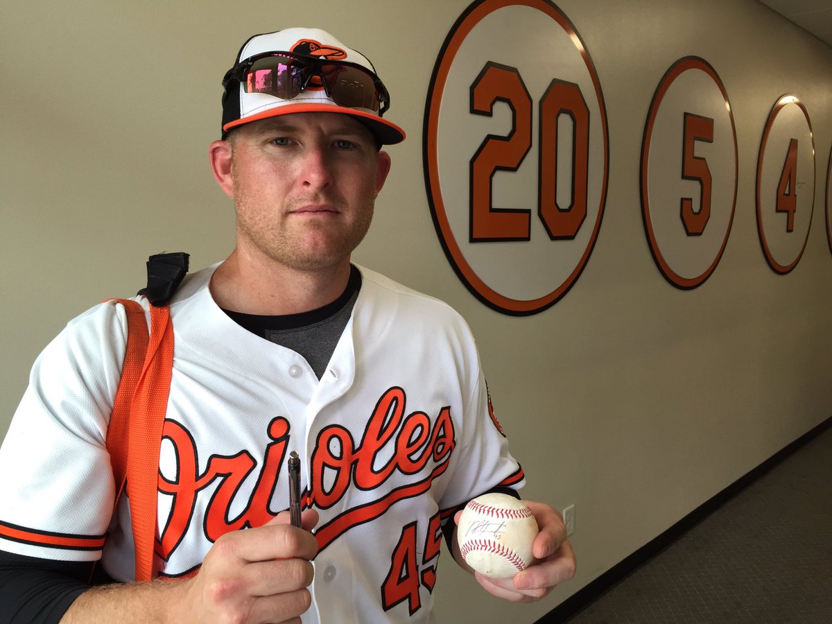 Orioles's tweet photo. Want the autographed home run ball that @Mtrumbo44 just hit?? RETWEET by 8pm tonight for a chance. #OrangeSpring https://t.co/U3tHiU6Sev