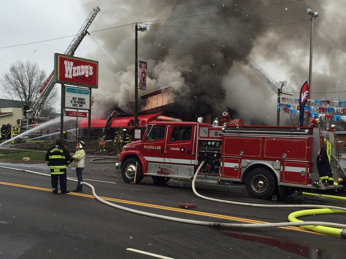 MegDShaw's tweet photo. Here's the scene in Massillon. The fire at Wendy's started before 10 and crews are still putting flames out. https://t.co/5z3rjbIDKc