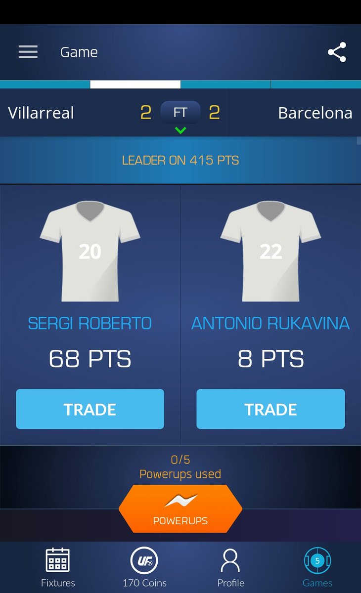 TheMightyVik's tweet photo. I just drafted Sergi Roberto &amp; Antonio Rukavina on @UltimateFanLive for #Villarreal v #FCB https://t.co/rQ1BQbCUdp