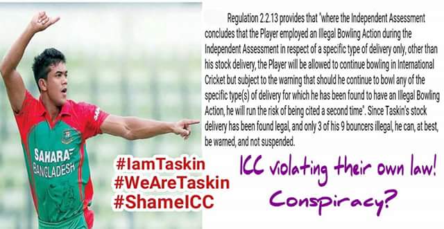 DrMahmuddipu's tweet photo. @ICC @ICCLive .@ICC violating their own law! Conspiracy against #Bangladesh?
#IamTaskin
#WeAreTaskin
#ShameICC
#WT20 https://t.co/Ml0vUZYB4q