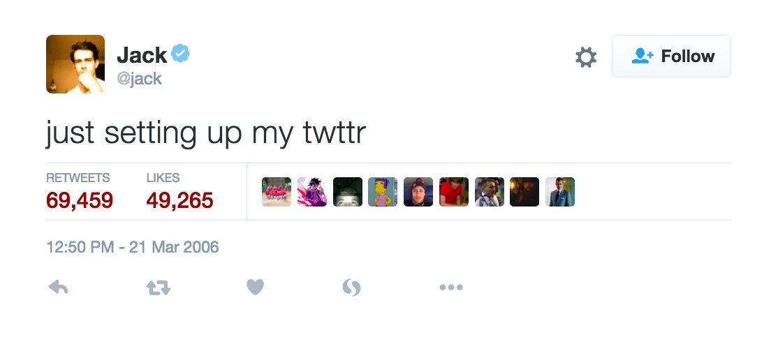 Wikipedia's tweet image. Founded 10 years ago on 3/21/06: @twitter. Here is the 1st tweet. More: en.wikipedia.org/wiki/Twitter #twitterbday