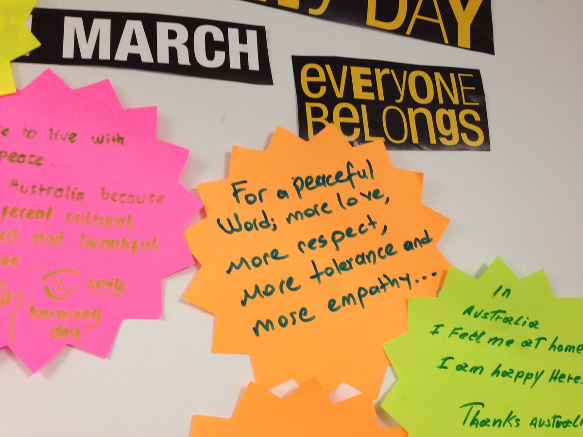 mishydeecee's tweet photo. #HarmonyDay messages from our students. Happy Harmony Day! https://t.co/pTrDAi7avp