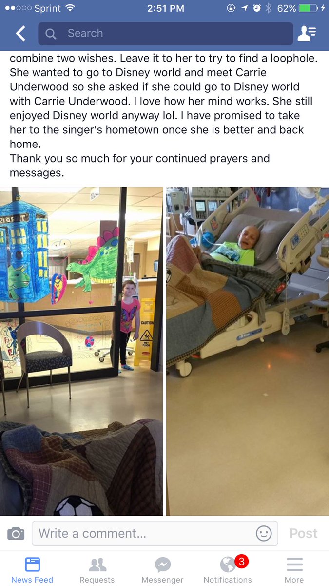 MissAmericaOK's tweet photo. Hey @carrieunderwood make this little girls wish come true! She was going to your concert but can't go anymore #CMN https://t.co/bSTgAIinpW