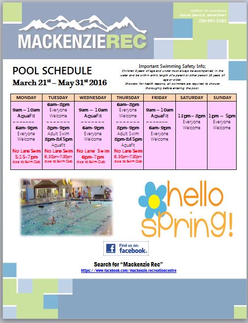 Pool Schedule Mar 21 to May 31, 2016