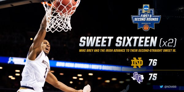 FightingIrish's tweet photo. SWEET SIXTEEN BOUND

We fought as a TEAM.
We won as a TEAM.

See you in the next round.

#NotDoneYet

ND 76 | SFA 75 https://t.co/UMbi14Av9S