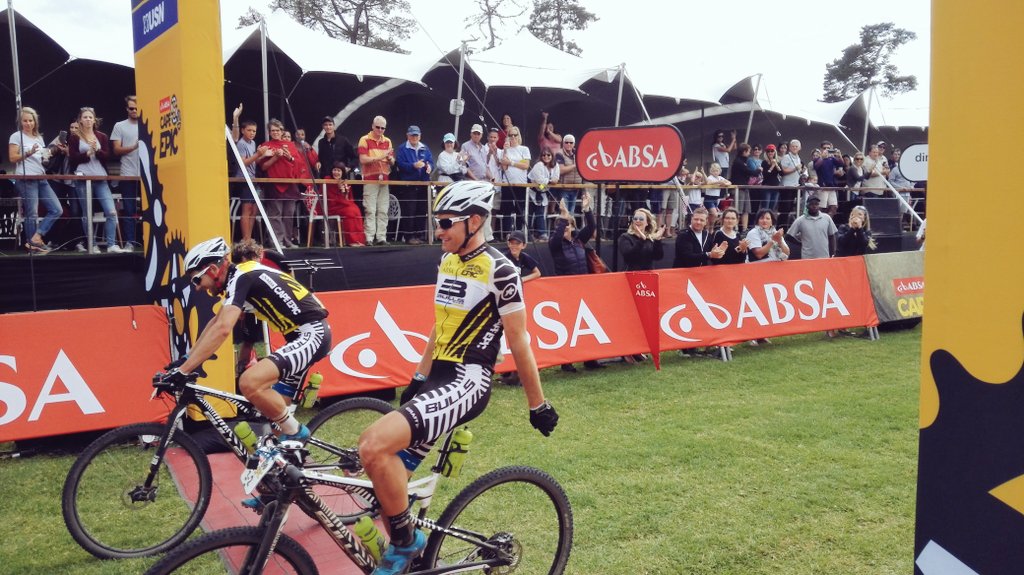 Jameseagle's tweet photo. Winners of the @CapeEpic, @Plattos . Well done! #number5 https://t.co/6zpdaOHWyr