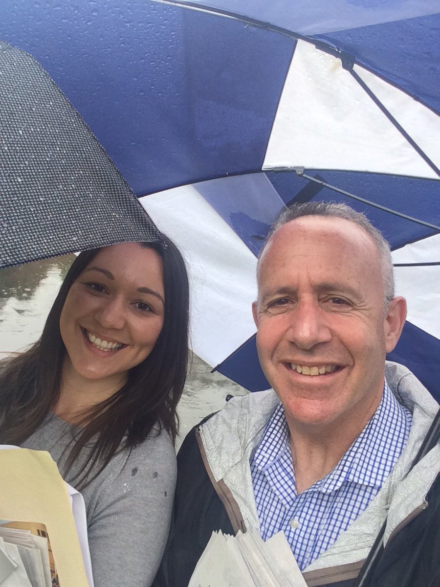 Mayor_Steinberg's tweet photo. We are not stopping. More doors to knock on in #CampusCommons! What's a little rain? https://t.co/trmWO9uqR8