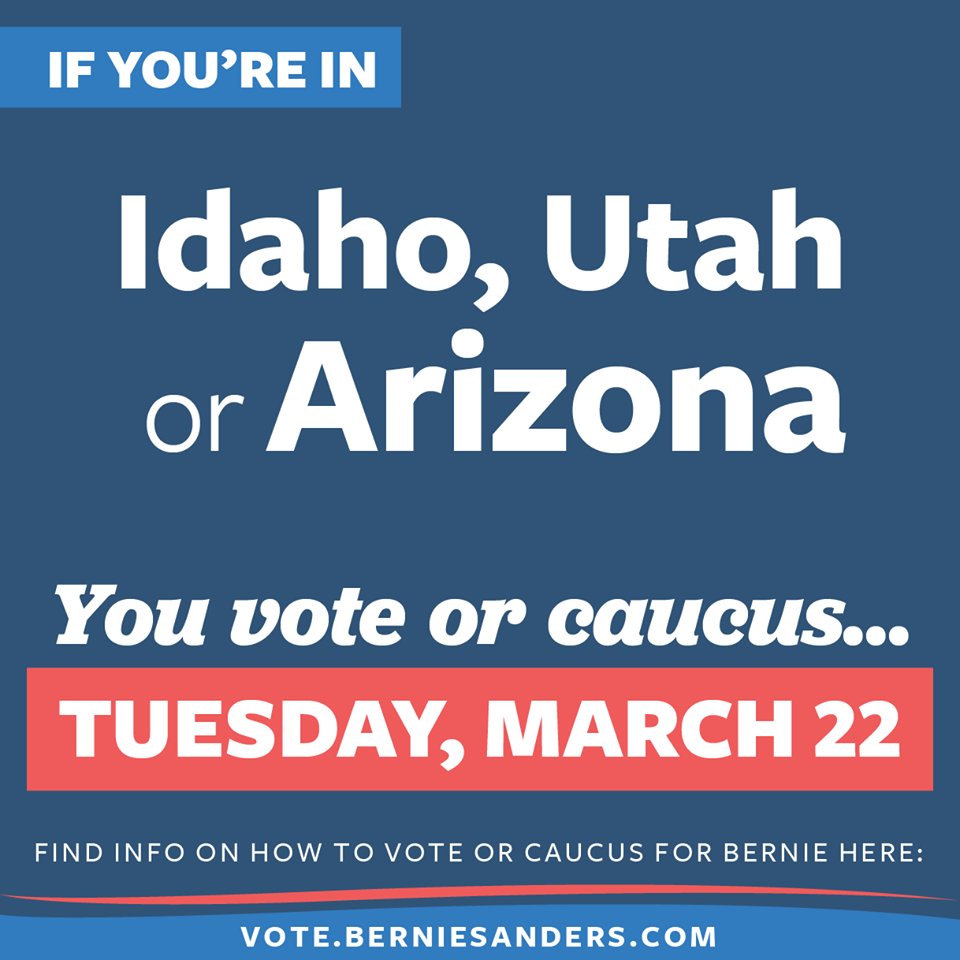 Libertea2012's tweet photo. RT RT @MallyBills @FaceTheNation @BernieSanders in Utah drew 14K while Trump had 1,200. In Utah! #BernieInUtah https://t.co/1c24MwDp2G: RT…