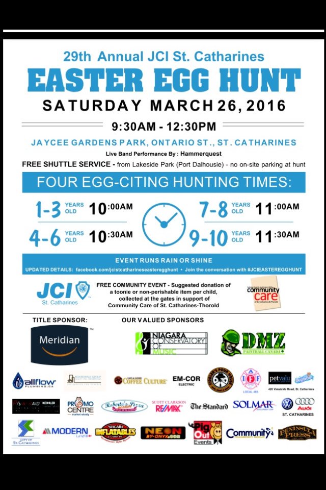 JCIStCatharines's tweet photo. We want to thank our #JCIEasterEggHunt sponsors and remind those coming to #JayceePark that shuttle service avail. https://t.co/IGVJZSTRT6