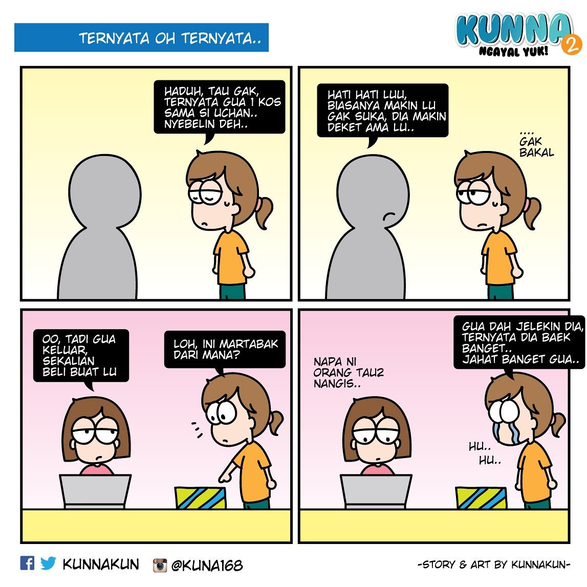 Makanyaa, jangan seuzon duluu 😂😂😂 
#kunna #kunnakun #komikstrip #komikunna #komikinajah #komikindonesia #seninkerja