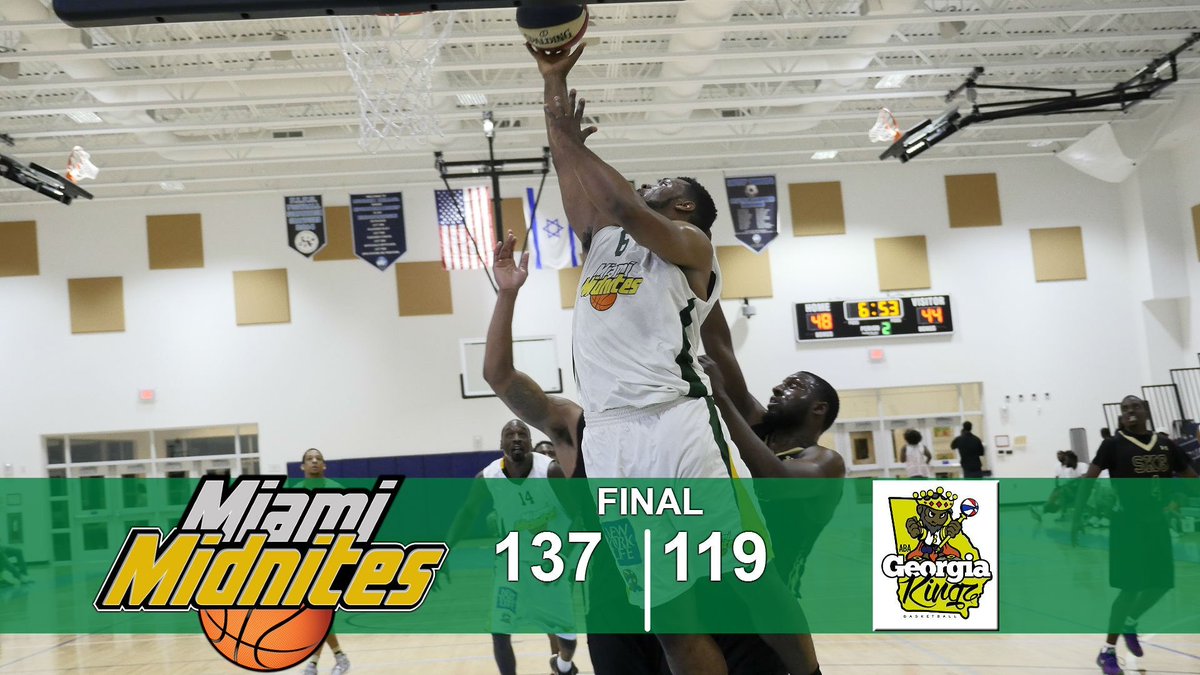 MiamiMidnites's tweet photo. #Midnites advance to the #ABAFinal8 137-119 over the Kingz!
@Ayo_Mir 23p, 6r &amp; 7a
@Big_Hess 22p, 4r, &amp; 4a https://t.co/TVcp7HJCWt