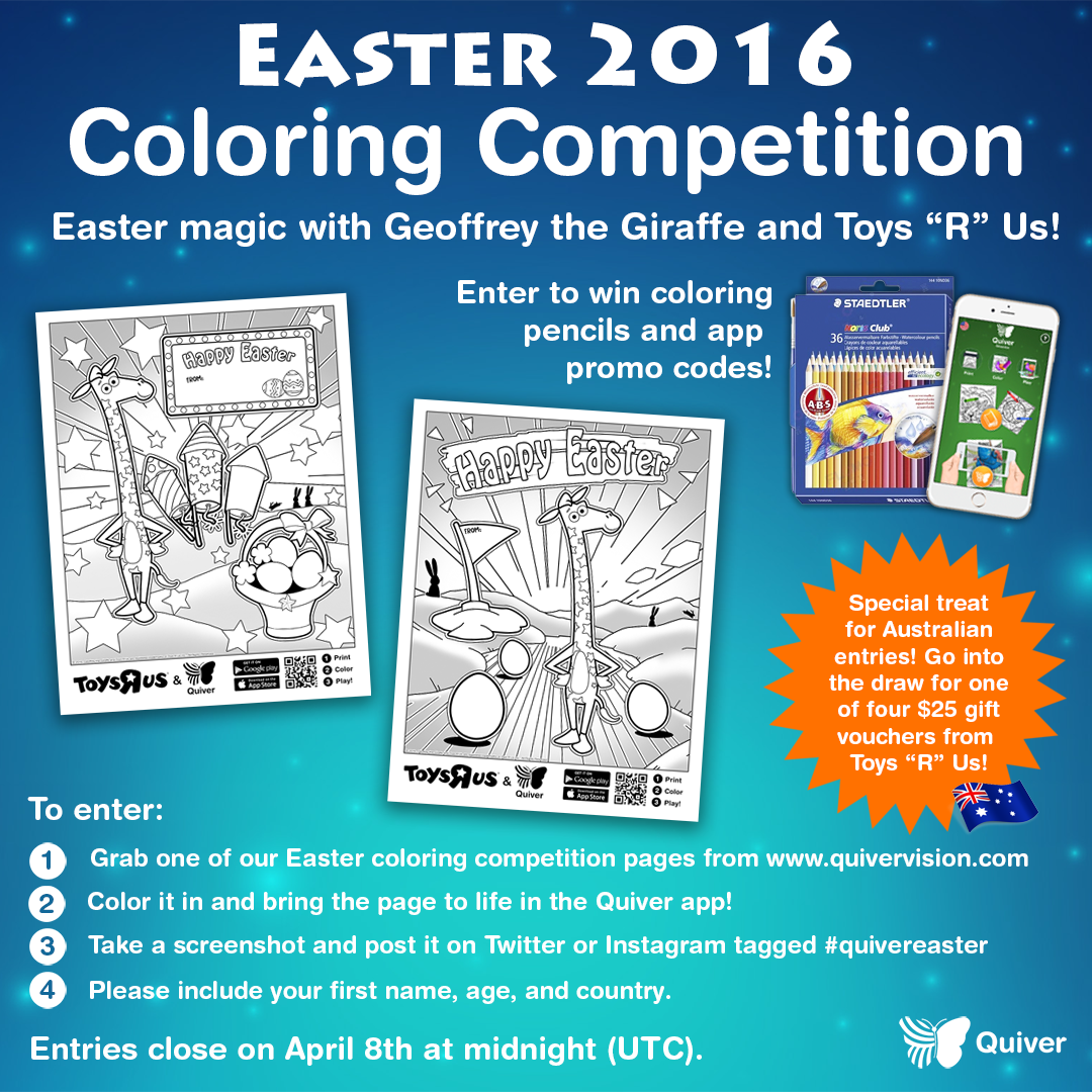 quivervision's tweet photo. Here's our next #augmentedreality #coloring #competition! Color in Geoffrey the Giraffe for some #Easter magic! https://t.co/2QosNOEh67