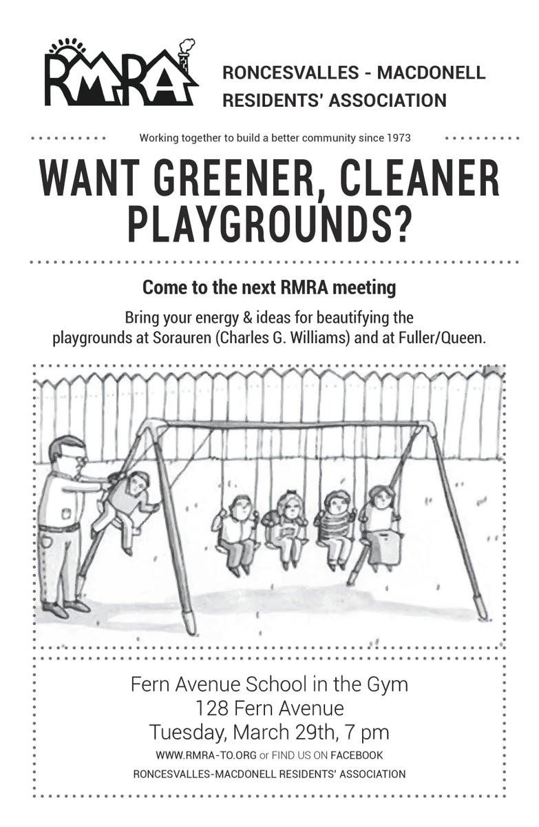 RMRA_TO's tweet photo. Want Cleaner, Greener Parks? Join us at Fern Public School, 128 Fern, March 29, 7-9pm https://t.co/UetPYS7hxn