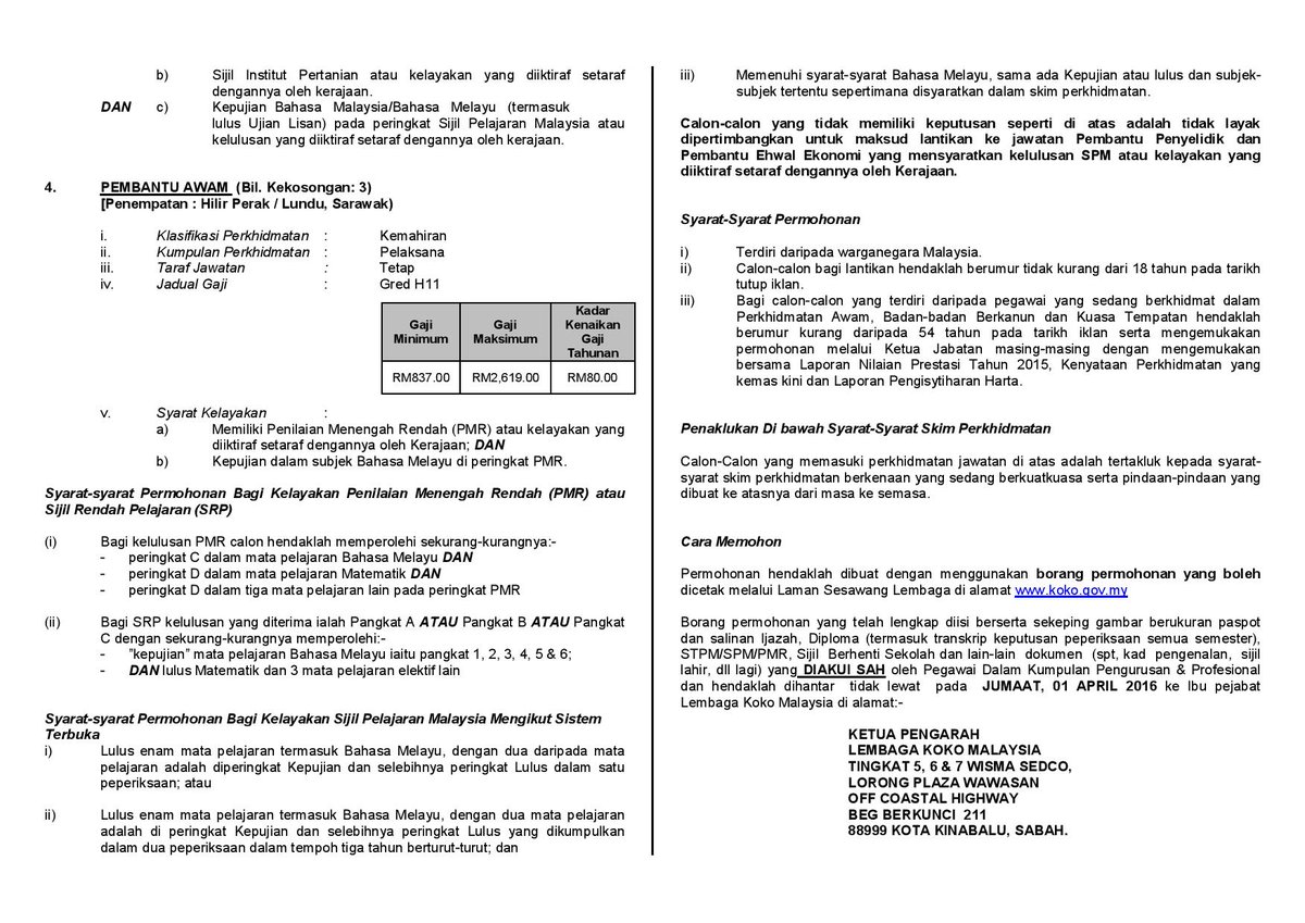 Jobsmalaysiapahang On Twitter Jwtn Kosong Di Lembaga Koko Malaysia Layari Https T Co Pkpovzoowx Utk Info Lanjut Kuantantv Https T Co Vl1ajueuud Twitter