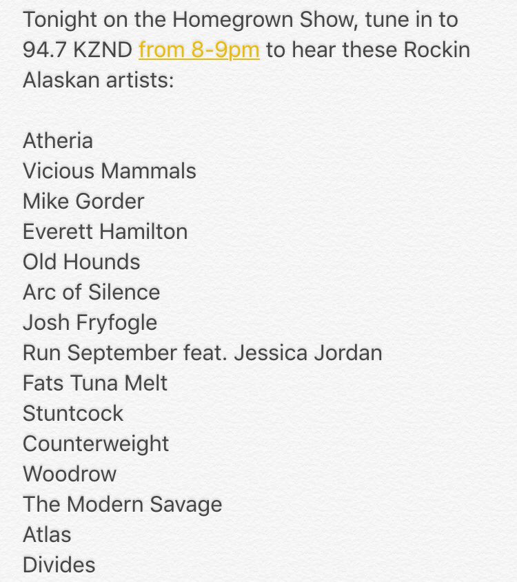 RockTheStateAK's tweet photo. My favorite hour of radio all week! Tune in to 94.7 from 8-9pm Alaska! Local Alaskan music hitting the radiowaves. https://t.co/1xYs6HtPVV