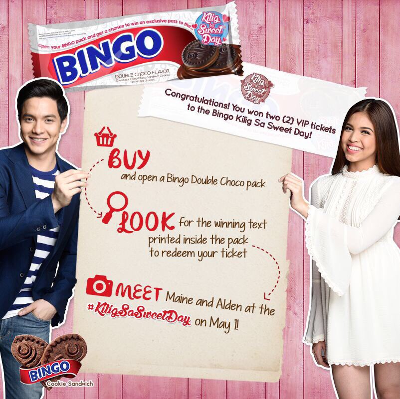 mainedcm's tweet photo. Meet me &amp; Alden sa #KiligSaSweetDay on May 1! Find tickets inside specially marked Bingo packs! #BingoMaiDenKiSSDay https://t.co/v6ANoZlSS9