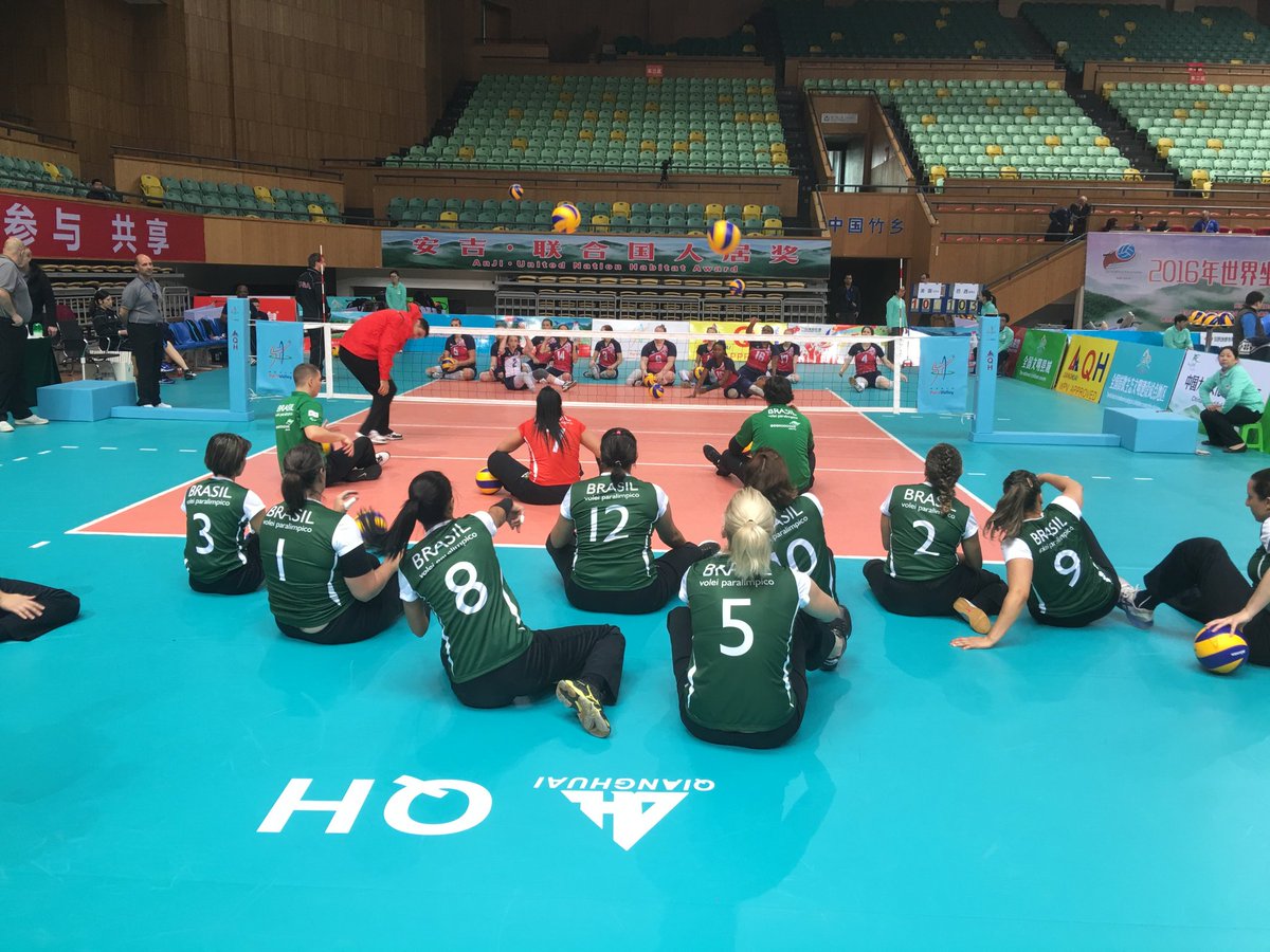 usavolleyball's tweet photo. The U.S. Women's Sitting Team gets ready to play Brazil at the Intercontinental Cup #sittingvb https://t.co/m6bxrLFa8i