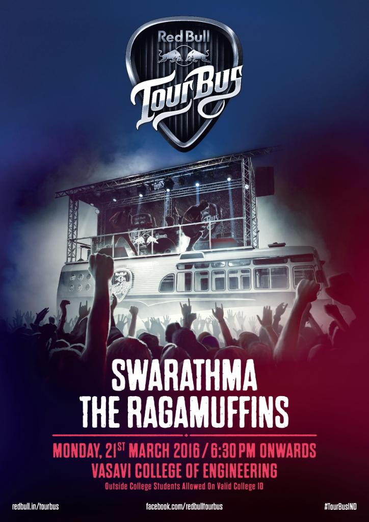 redbullindia's tweet photo. #TourBusIND is here to beat the #MondayBlues. At Vasavi College w/ @swarathma & #TheRagamuffins
Who's coming? https://t.co/ExOrhVFegt