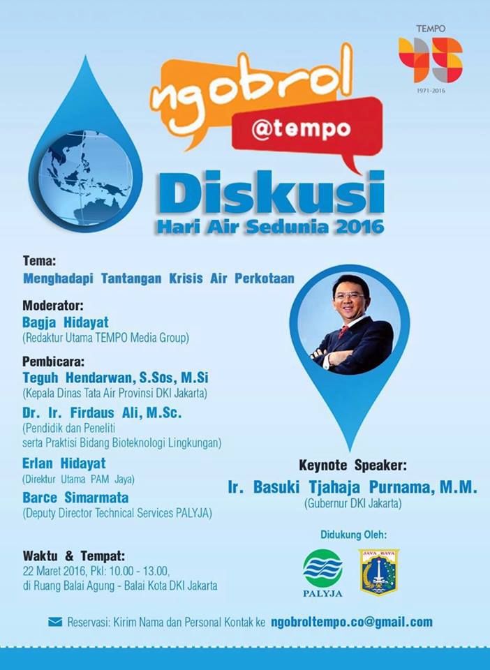 Tempo_Plus's tweet photo. Dalam rangka memperingati #HariAirDunia pada 22 Maret 2016 akan ada #NgobrolTempo. Ayo daftar segera! https://t.co/WamqhG8Nk0