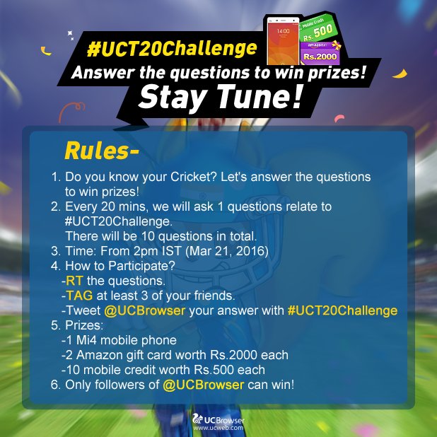 UCBrowser's tweet photo. Check out the rules of the #UCT20Challenge ! Make sure that your entry is eligible to win. RT&amp;TAG your friends! https://t.co/XelMzfN7RE