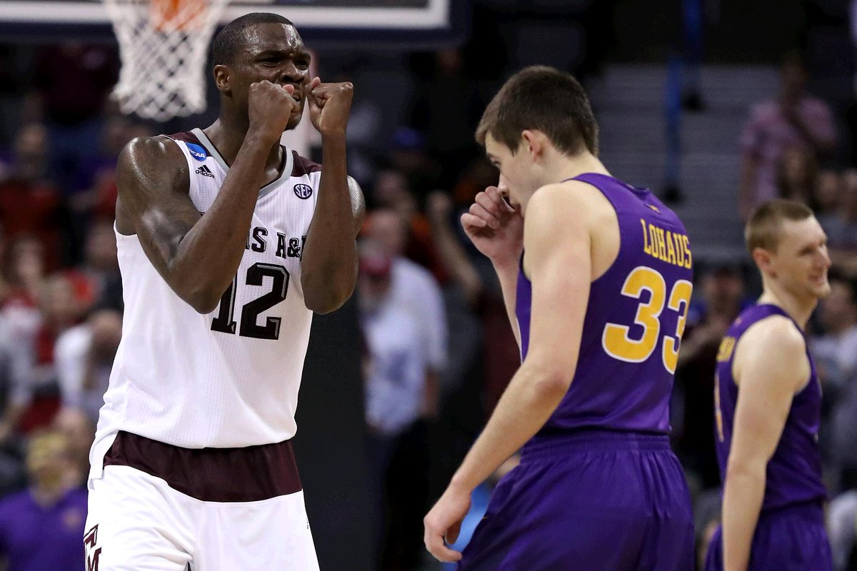 SportsCenter's tweet photo. Texas A&amp;M's 12-point comeback is the largest deficit overcome in the final minute to win in CBB history. https://t.co/6OjizXNTpQ