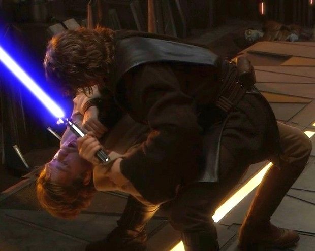 StarWarsImage's tweet photo. Anakin pinning down Obi-Wan in their Mustafar duel #StarWars https://t.co/rD9adIYuyN