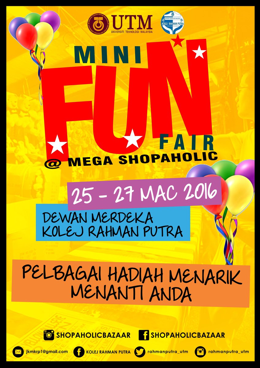 rahmanputra_utm's tweet photo. Mini Fun Fair @ Mega Shopaholic 2016!
#RahmanPutra
#RefuseToLose
#MegaShopaholic
#MiniFunFair https://t.co/5LPidc4gF7