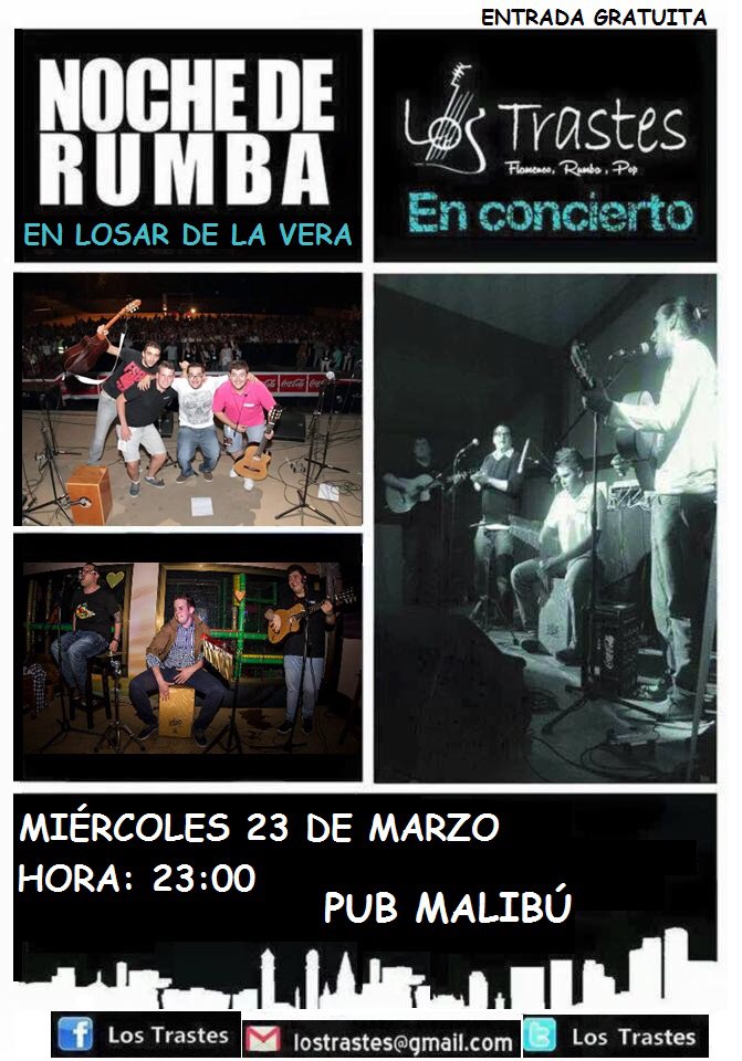 #CONCIERTO: 23 de marzo en Losar de la Vera! En el Pub Malibú. A las 11 de la noche. OS ESPERAMOS. #NosVamosDeRumba