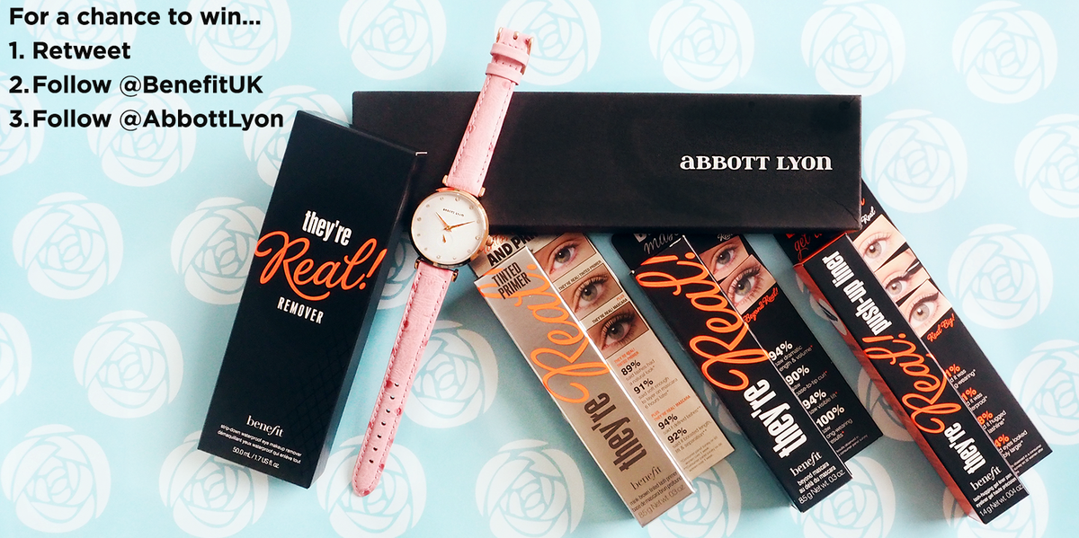 BenefitUK's tweet photo. You could win a they're real! collection and @AbbottLyon watch by midnight tonight. Good luck to all who enter. https://t.co/mTxfUSYqvm