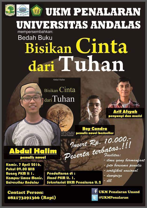 SEgera Daftarkan dirimu sekarang juga dalam acara "Bedah Buku" UKMP
 Peserta Terbatas 😊 beli 5 tiket free 1 tiket 🙌