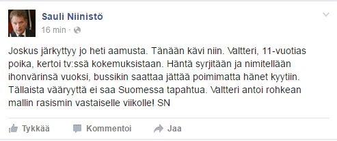TPKanslia's tweet photo. TP @Niinisto: "Tällaista vääryyttä ei saa Suomessa tapahtua" #rasisminvastainenviikko https://t.co/je29GGX8AS https://t.co/J3TKx1ee6h