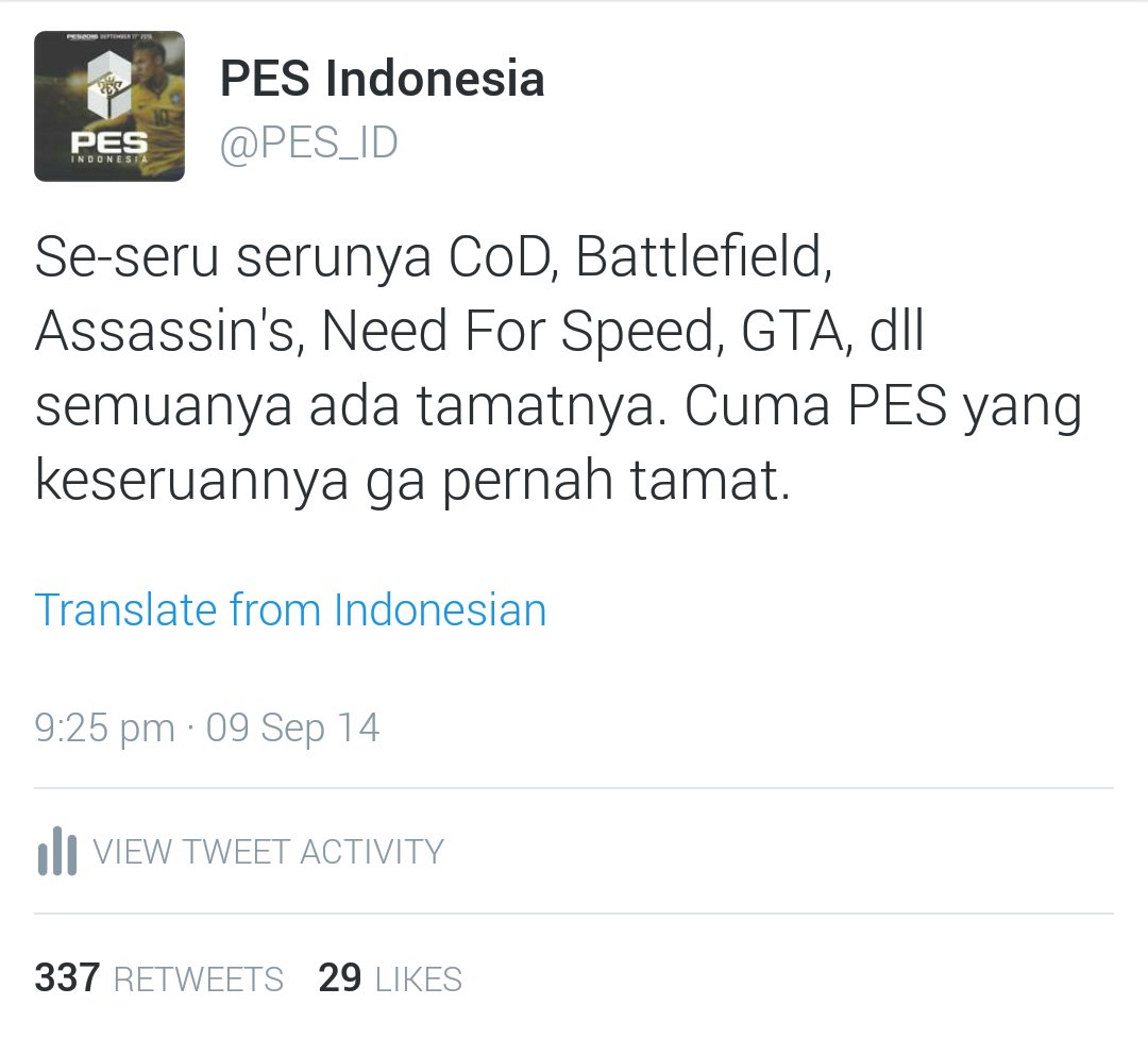 #KarenaTwitter kita bisa berbagi pengalaman serta hal unik seputar PES bareng orang lain yang sehobi sama kita!