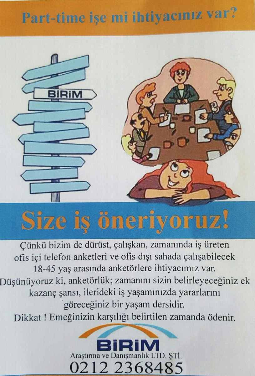 BirimArastirma's tweet photo. Ofis içinde ve dışında anket yapabilecek çalışma arkadaşları arıyoruz #anketör #anket #parttime #parttimeis https://t.co/ZJ7cSPeqx5